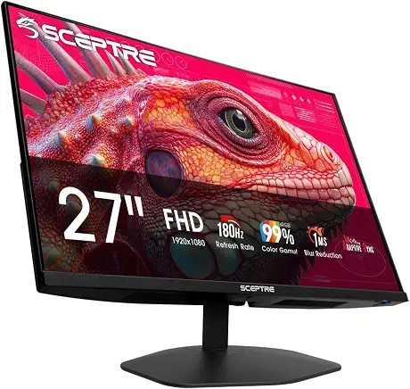 New! Sceptre 27-inch Prime Gaming Monitor DisplayPort x2 180Hz HDMI x2 180Hz Build-in Speakers, Machine Black 2027 (E275B-FW180T Series)